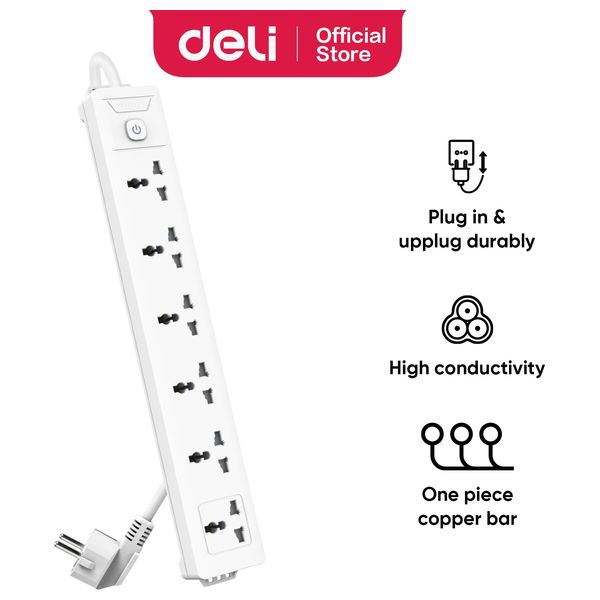  مقبس طاقة 6 فتحات مع منافذ يو اس بي من ديلي - T405 - بطول 3 متر - 2500 واط - ابيض 