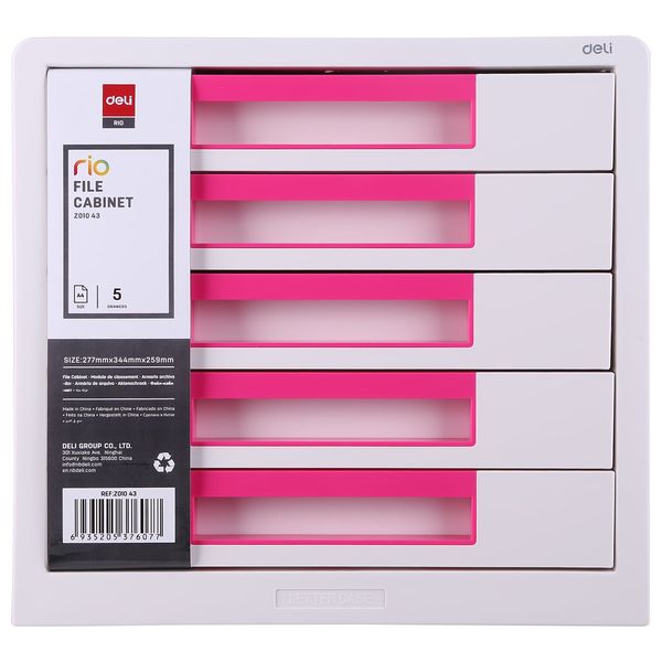  Deli Rio EZ01043 - Desktop File Organizer - 5 Drawer - Pink 