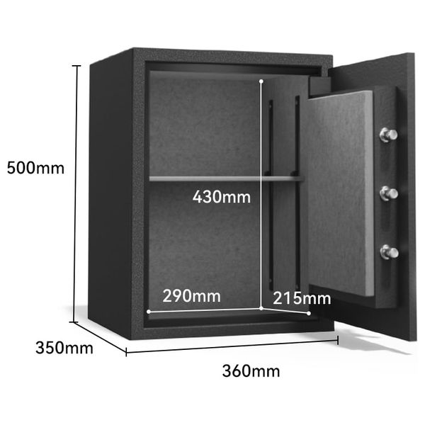  Deli T600 Safe with Key Digital PIN & Touch Screen - Fire-Resistant - 50×36×35 cm - Black 