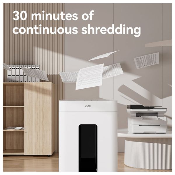  Deli T058 - Paper Shredder - 23 L - Continuous Shredding 30 Minutes - White 