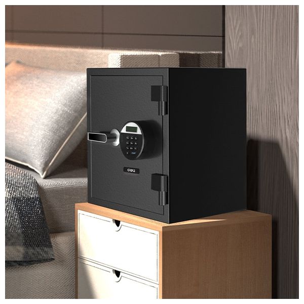  Deli T581 - Safe with Key & Digital PIN - Fire Resistant - 42 x 38 x 30 cm - Black 