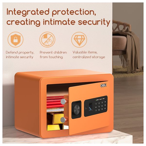  Deli T590 - Electronic Fingerprint & Password Safe - Orange 