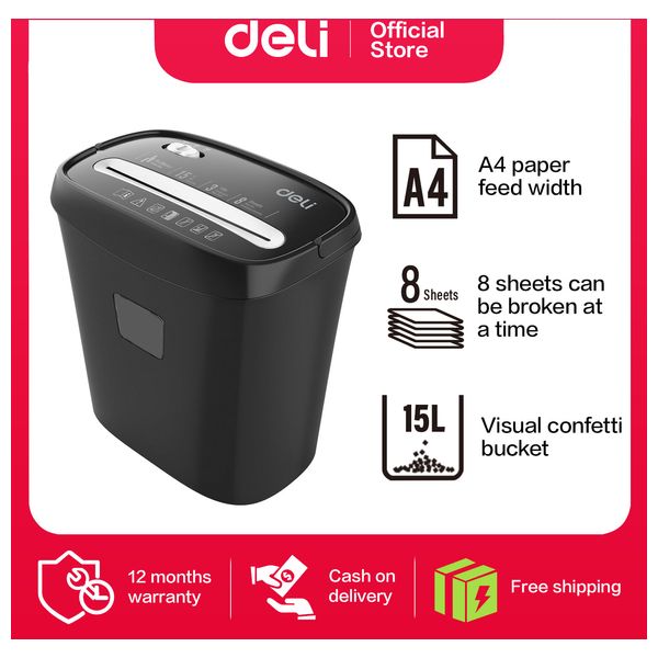  Deli - Paper Shredder - 15 L - Continuous Shredding 3 Minutes - Black 