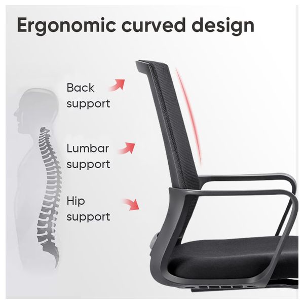 Deli E4500 - Ergonomic Mesh Office Chair with Lumbar Support & High Density Foam - Fixed Armrests - Black