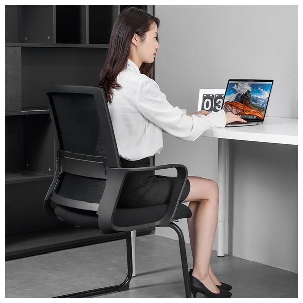 Deli E4500 - Ergonomic Mesh Office Chair with Lumbar Support & High Density Foam - Fixed Armrests - Black
