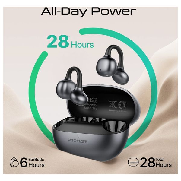  Promate AirClip-Pro In-Ear Bluetooth Earbuds - 28 Hours Battery Life with Charging Case - Bluetooth 6 - Black 