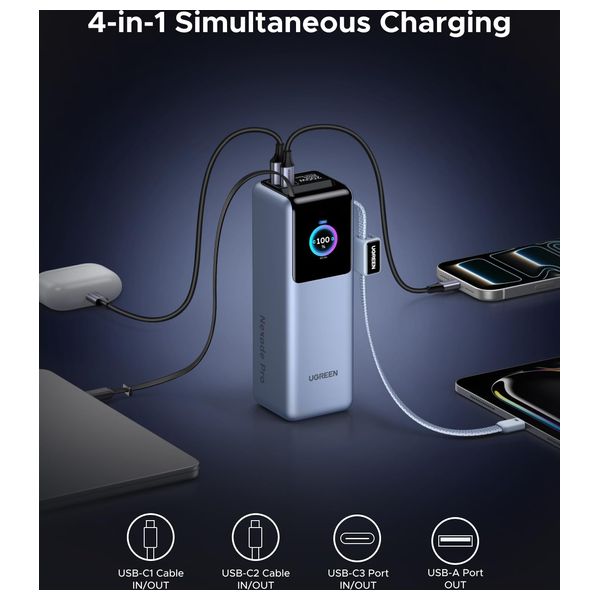  Ugreen Nexode - Power Bank - 200W - 25000mAh - with Built in Cables - Blue 