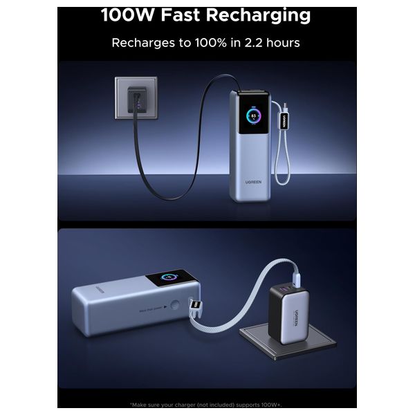  Ugreen Nexode - Power Bank - 200W - 25000mAh - with Built in Cables - Blue 
