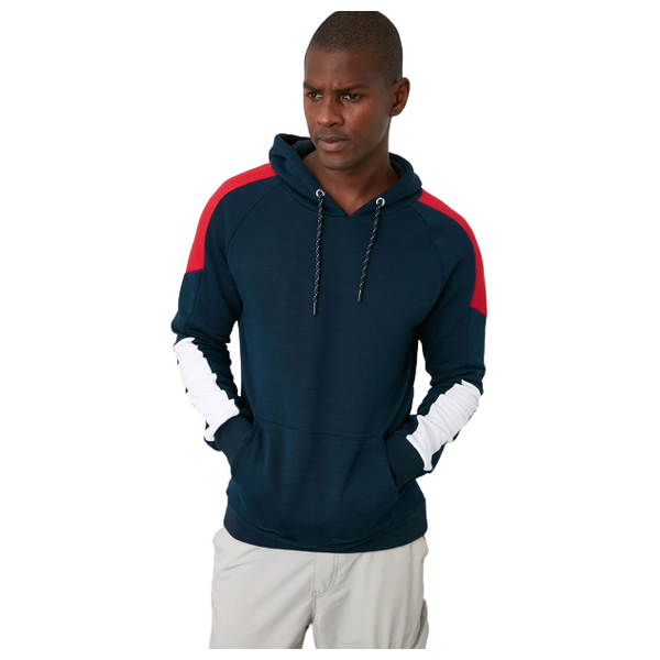 Elryan Trendyol Man Men s Paneled Hooded Regular Normal Cut Sweatshirt Navy