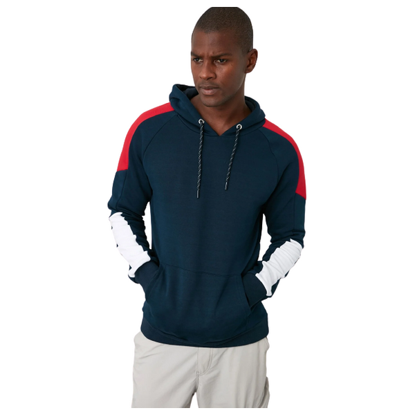 Trendyol Man Men's Paneled Hooded Regular/Normal Cut Sweatshirt - Navy