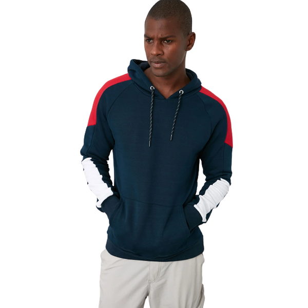 Trendyol Man Men's Paneled Hooded Regular/Normal Cut Sweatshirt - Navy