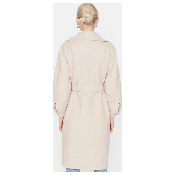 Trendyolmilla Women’s Round Belt Long Wool Cashmere Coat - Beige