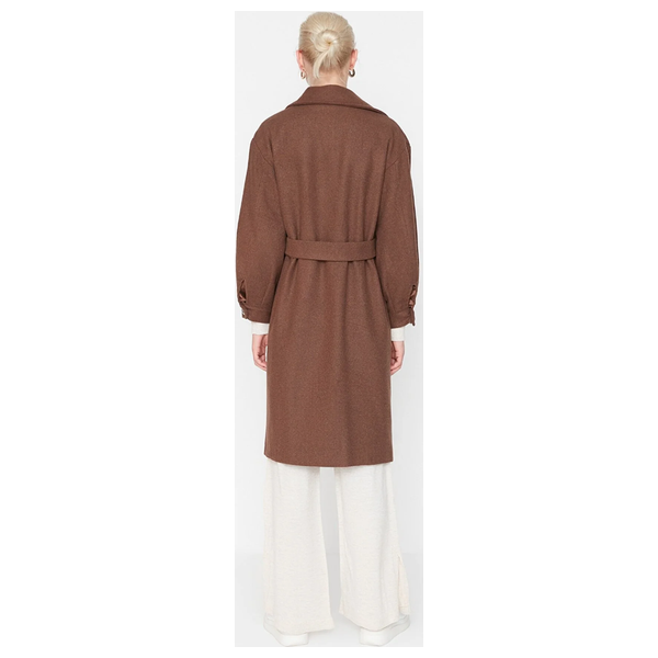 جاكيت نسائي ترينديول ميلا صوف وكشمير طويل - بني