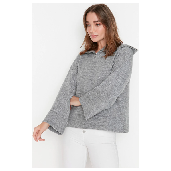 Trendyolmilla Women’s Wide Fit Soft Textured Basic Knitwear Sweater - Gray