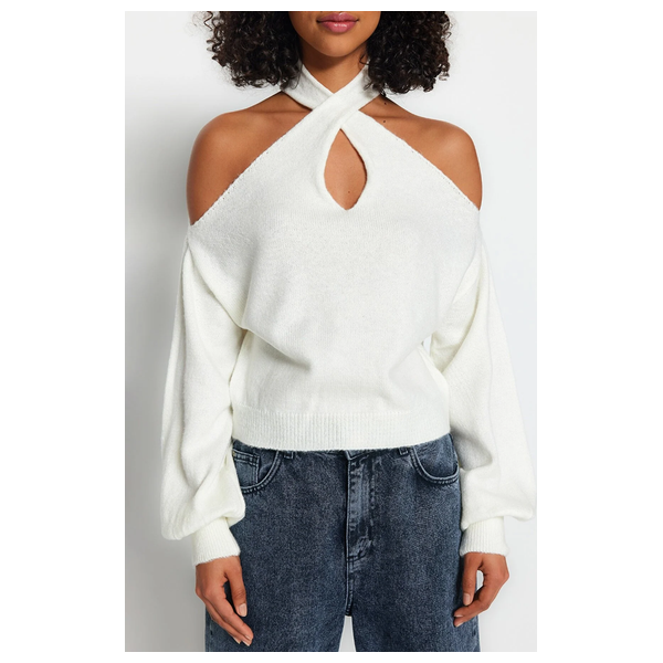 بلوزة نسائية قصة مفتوحة ترينديول ميلا - ابيض