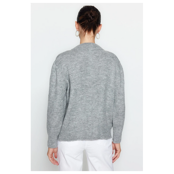Trendyolmilla Women’s Soft Textured Jewel Buttoned Knitwear Cardigan - Gray