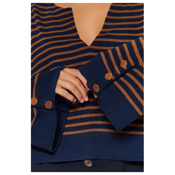 بلوزة نسائية قبة V ترينديول ميلا - نيلي