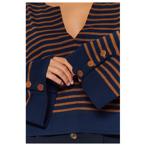 Trendyolmilla Women’s Wide Pattern Striped Knitwear Sweater - Navy