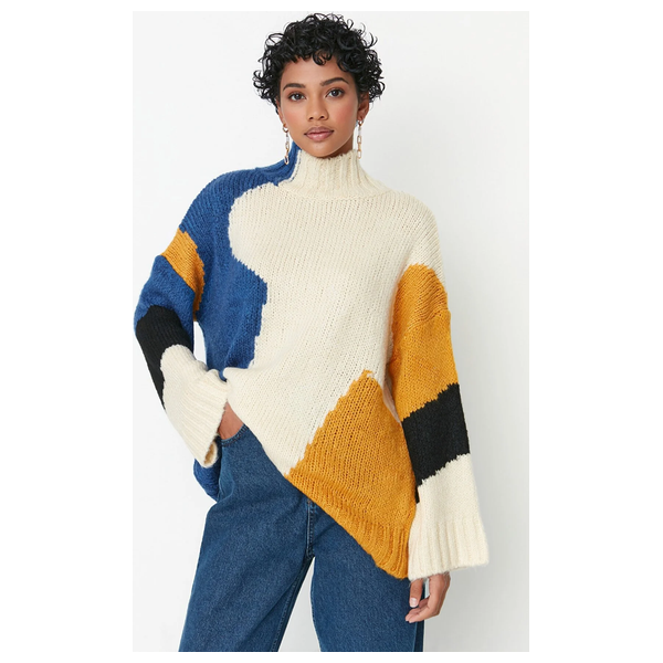 Trendyolmilla Women’s Soft Textured Color Blocked Knitwear Sweater - Colorful