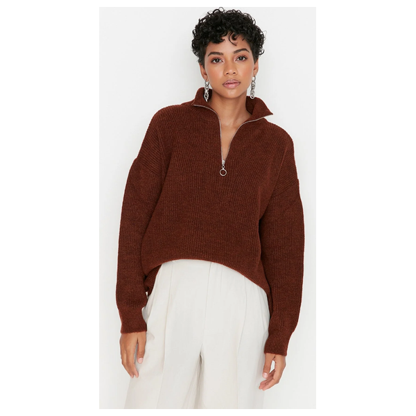 بلوزة نسائية مع سحاب ترينديول ميلا - بني