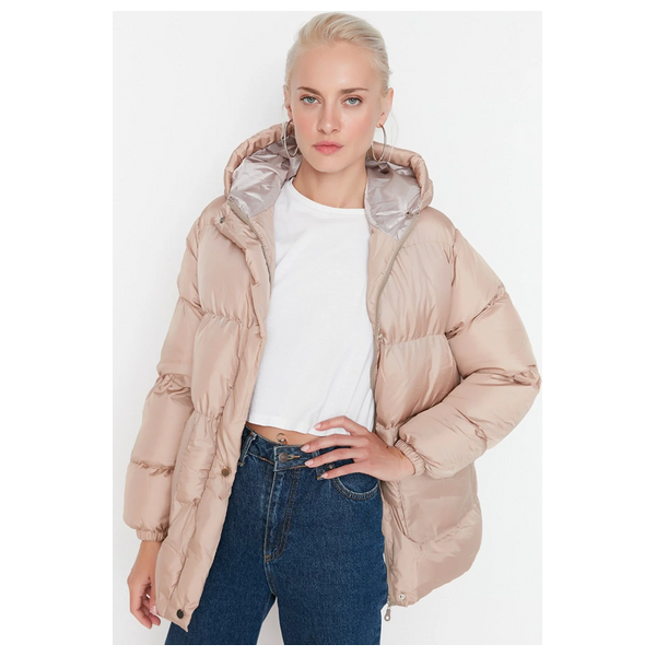 Trendyolmilla Women's Hooded Belted Water Repellent Puffer Coat - Pink