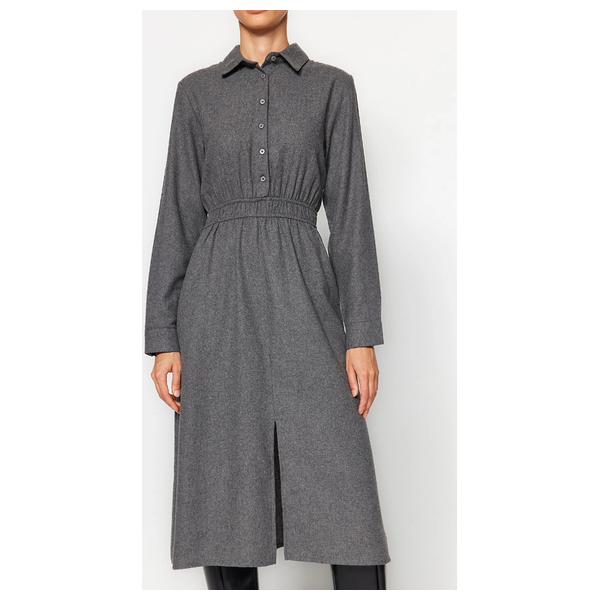 فستان نسائي ترينديول ميلا قبة قميص - رمادي غامق