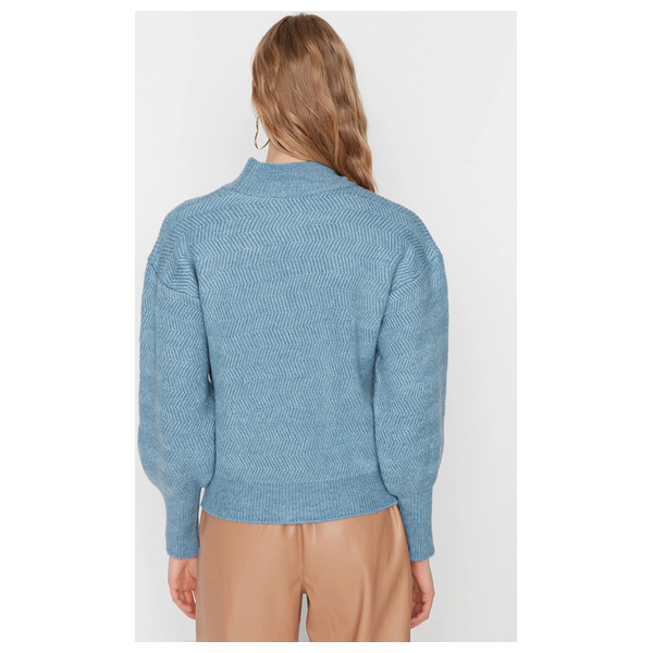 بلوزة نسائية قبة عالية ترينديول ميلا - ازرق