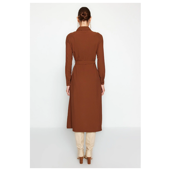 فستان نسائي ترينديول ميلا قبة قميص - بني