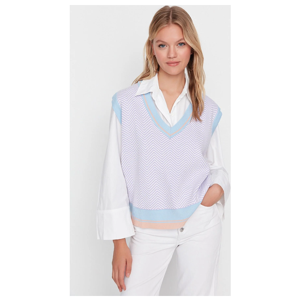 كنزة نسائي قبة V بدون اكمام ترينديول ميلا - ازرق