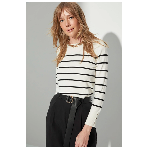 Trendyolmilla Women’s Premium Yarn/Special Yarn Striped Knitwear Sweater - White