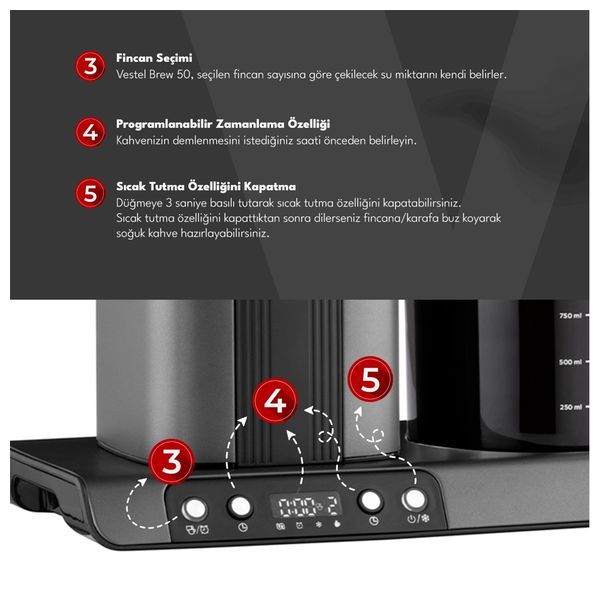  Vestel Brew-50-DX - Drip Coffee Maker - 1550 W - 10 Cups - Dark Stainless Steel 