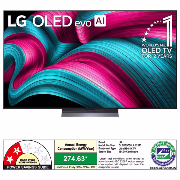  شاشة إل جي - 65 انش - 4K OLED - هيرتز 144 - نظام ويب او اس 25 - C56LA - أسود 