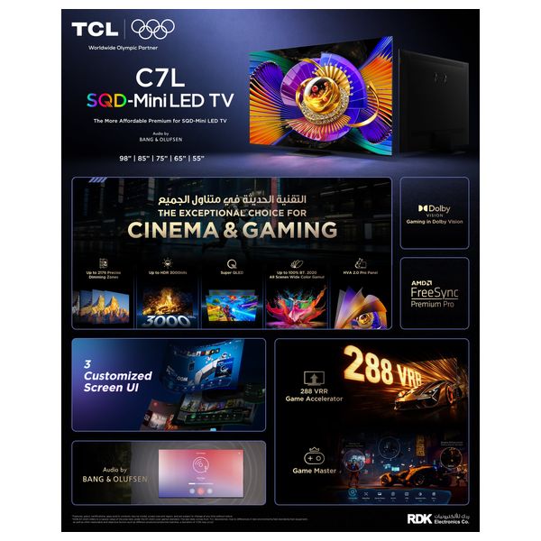  TCL 75C7L - 75 inch - 4K - Mini LED - Smart - 144 Hz - Google TV - Black 