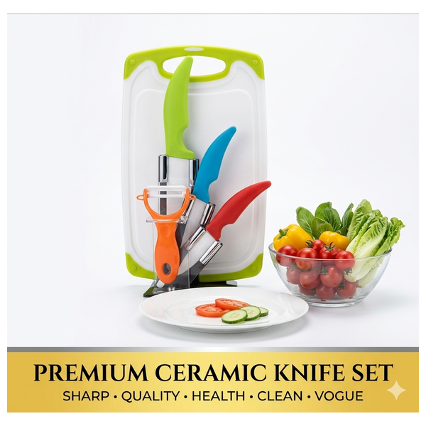  Zimpex ceramic - Colored Ceramic Knife Set - With Cutting Board and Peeler - Multi-Color - Multi-Color 
