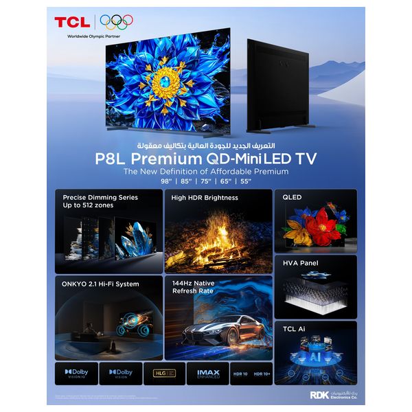  TCL 55P8L - 55 inch - 4K - Mini LED - Smart - 144 Hz - Google TV 