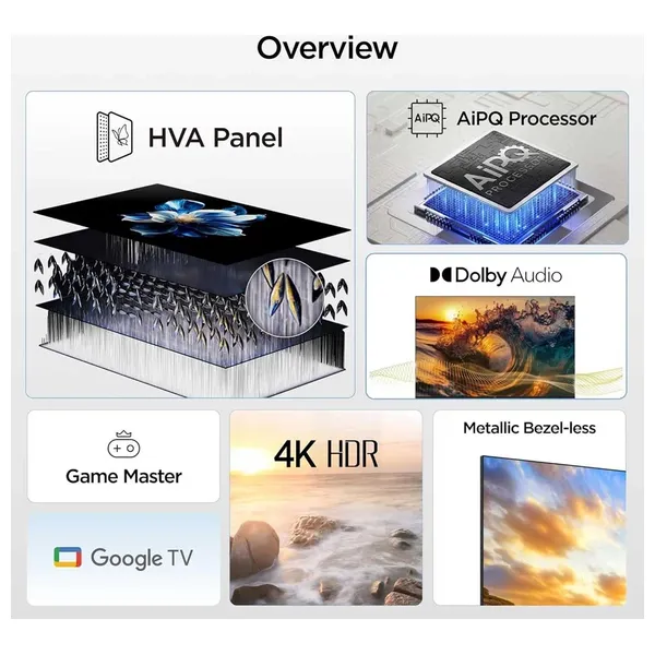  شاشة تي سي ال - 55 أنج - 4K - LED - سمارت - 60 هيرتز - جوجل تي في - 55V6D - اسود 