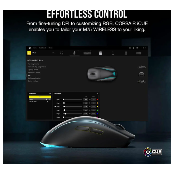  Corsair M75 - Wireless Gaming Mouse - RGB - Black 