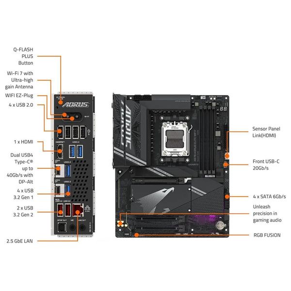  لوحة أم كيكابايت 9MX87EL7-00-G11 - X870 - AM5 - ATX - AORUS ELITE WIFI 7 