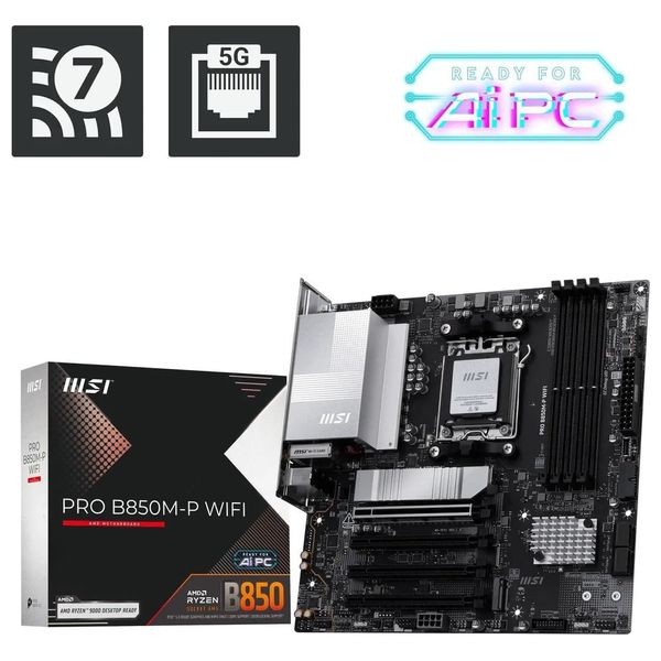  لوحة أم MSI 911-7E71-006 - B850 - AM5 - Micro-ATX - Wi-Fi 7 