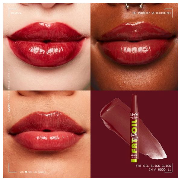  Nyx Fat Oil Slick Click Shiny Lip Balm - 12hr Hydration, 11 In a Mood 
