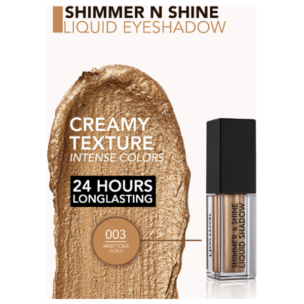  Flormar Shimmer & Shine Liquid Eyeshadow - Long-lasting, 003 Ambitious Gold 