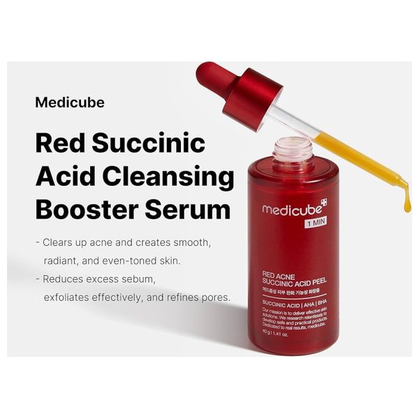  Medicube Red Acne Succinic Acid Peel - 21% AHA/BHA Exfoliating Serum, 40 ml 
