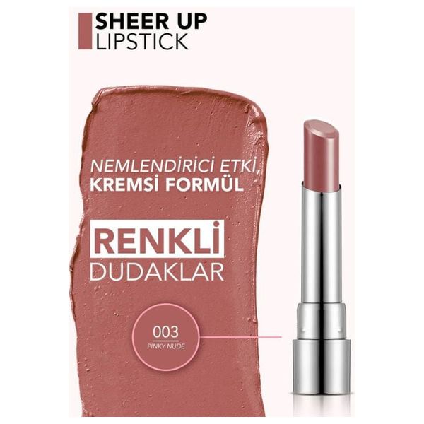  Flormar Sheer Up Moisturizing Glossy Lipstick, 003 - Pinky Nude 