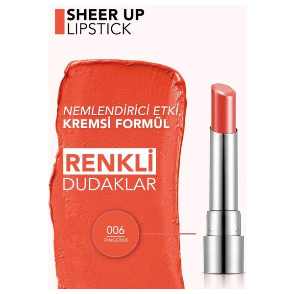  Flormar Sheer Up Moisturizing Glossy Lipstick - 006 Tangerine 