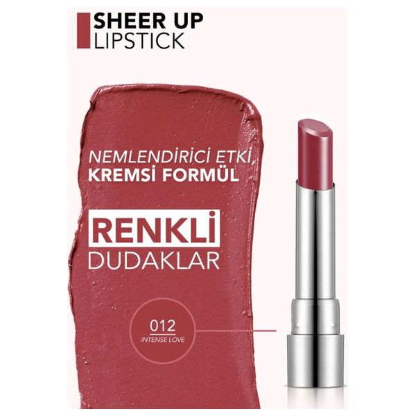  Flormar Sheer Up Moisturizing Glossy Lipstick - 012 Intense Love 