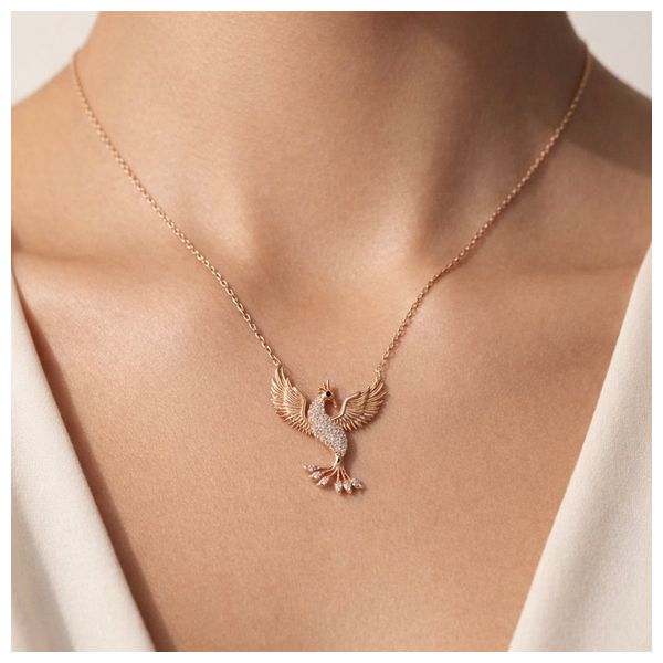  Peacock Necklace - Rose Gold Plated - 925 Sterling Silver 