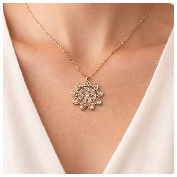  Rose and Hearts Necklace - Silver 925 - 2.5g - Rose Gold 