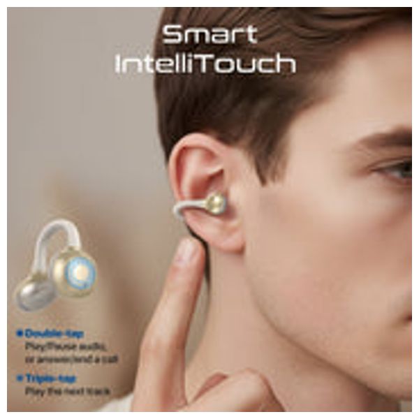  Promate AirClip-Pro - Open-Ear Earbuds - 28-Hour Battery - IPX4 Water-Resistant - Bluetooth 6 - Gold 