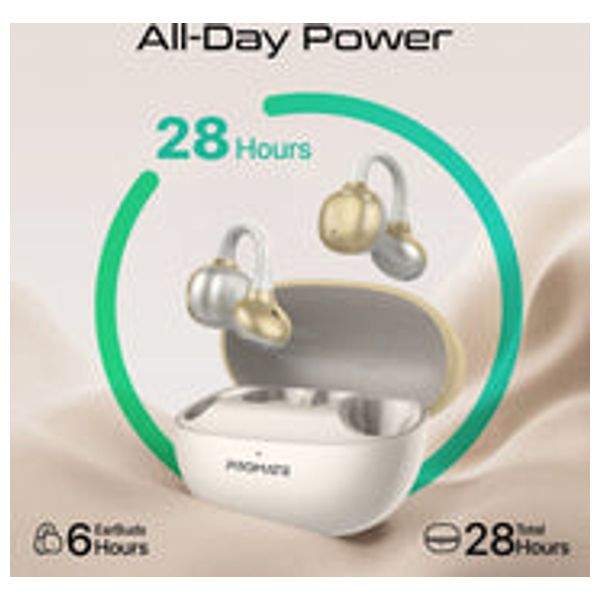  Promate AirClip-Pro - Open-Ear Earbuds - 28-Hour Battery - IPX4 Water-Resistant - Bluetooth 6 - Gold 