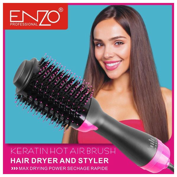  Enzo HH-4118 - Hair Dryer Brush - 1500W - Black and Pink 